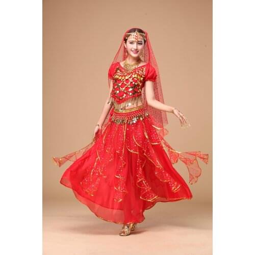 Hot Sell 8 PCS Lady Belly Dance Dress Performance Indian Dance Clothing Belly Dance Costume Oriental Bollywood Costume Tribal