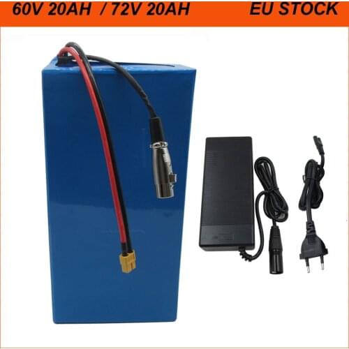 2000W 16S 60V 20AH Lithium ion Ebike batterie Akku 20S 72V 20AH Electric Bike Scooter 18650 Battery Pack XT90 with 2A Charger