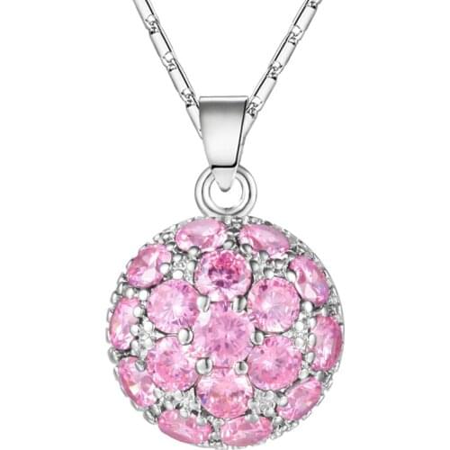 Luckyshine bride Weddings Jewelry Round Pink Cubic Zircon Charm Floating Locket Nacklaces Pendants For Women Jewelry