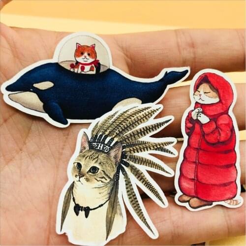 Cute Cartoon Cat Stickers DIY Scrapbooking Kraft Paper Diary Planner Album Sealing Decoration Journaling Project Card Making
