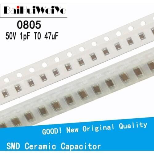 100PCS/LOTE 0805 SMD Thick Film Chip Multilayer Ceramic Capacitor X7R Error 10% 50V 0.1UF 104 1pF ~ 47uF 2.2pF 1.2pF 4.7uF