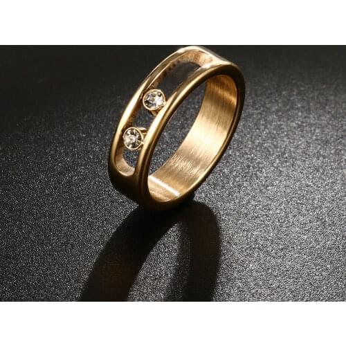 Trendy Stainless Steel Rings for Women Man CZ Rhinestones Female Rose Gold Color Finger Ring Wedding Engagement Party Jewellery