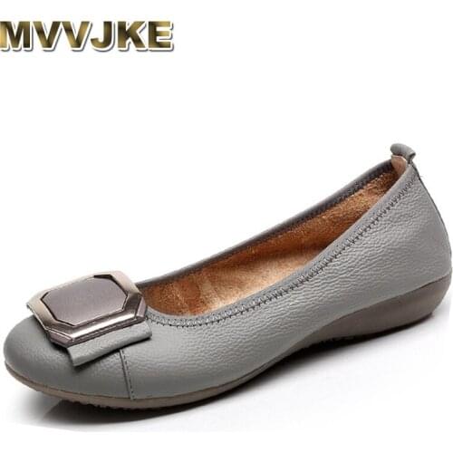 MVVJKE Plus Size 34~43 Fashion Shoes 2018 Loafers Women Genuine Leather Flat Shoes Woman Casual Shoes Nurse Work Shoes Women
