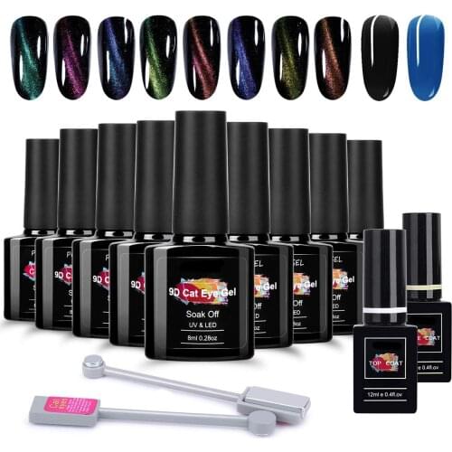 13pcs/set Nail Gel Set 9D Nail Gel Polish Led UV Gel Nail Art Cat Eye 10 Colors 8ML Magnet Varnishes Soak Off Hybrid Lacquer Gel
