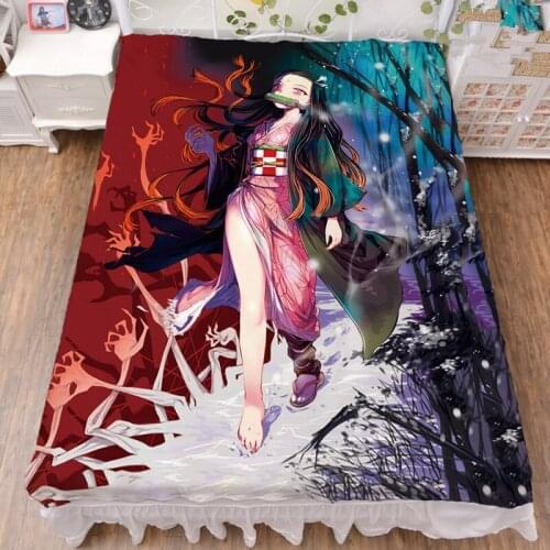 August update Japanese Anime Demon Slayer: Kimetsu no Yaiba sexy girl bed milk fiber sheet & blanket summer quilt 150x200cm