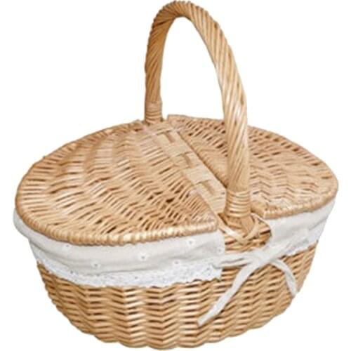 Woven Picnic Baskets Plant Rattan Willow Wicker Camping Storage Basket for Fruit Flower Organizer Home Decoration