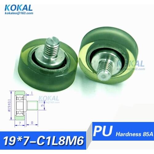 [PU19*7-C1L8M5]Free Shipping 10pcs high quality stainless steel screw M5 cash machine PU TPU wheel roller pulley 0519PU