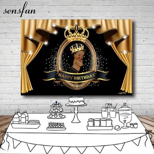 Sensfun Golden Curtains Glitter Crown Baby Shower Newborn Backdrops For Photography Kids 1st Birthday Backgrounds Photo Studio