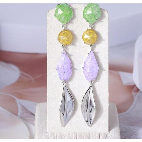 Stone inlaid metal piece long tassel earrings earrings Stone inlaid metal piece long tassel earrings earrings