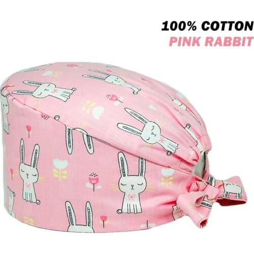 New Unisex Scrub Hats Rabbit Printing Adjustable Beauty Salon Workers Nursing Cap Laboratory Working Hat Pet Shop Surgicals Caps