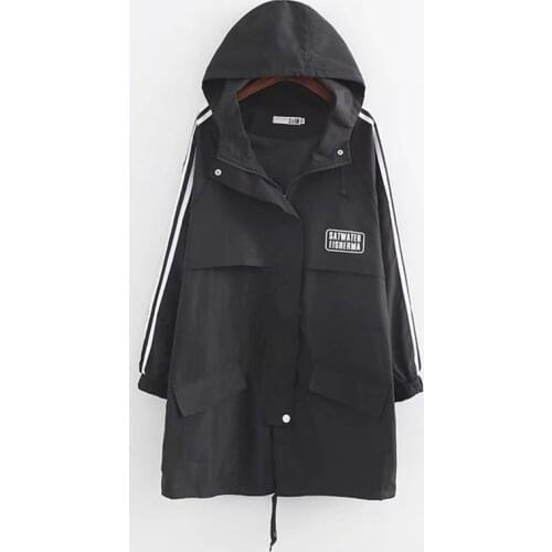 Oversized Womens Novel Spring New Loose Waist Mid-length Printed Hooded Windbreaker Jacket Women