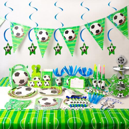 Football theme Party Tableware Plates Napkins Cups Tablecloth Soccer Banner Flag Cake Topper Baby Shower Party Supplies Decor