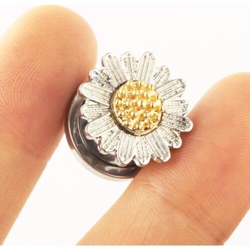 1Pair Flower Ear Plugs Piercing Tunnel Flesh Stainless Steel Zircon Reamer Ear Gauges Plug Expander Strecher Dilataciones Oreja