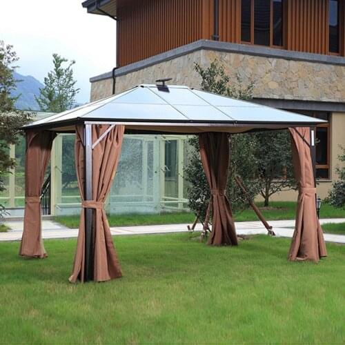 10x12ft Outdoor Hardtop Gazebo Canopy Curtains Aluminum Furniture with Netting for Garden,Patio,Lawn sun shade pavilion with LED