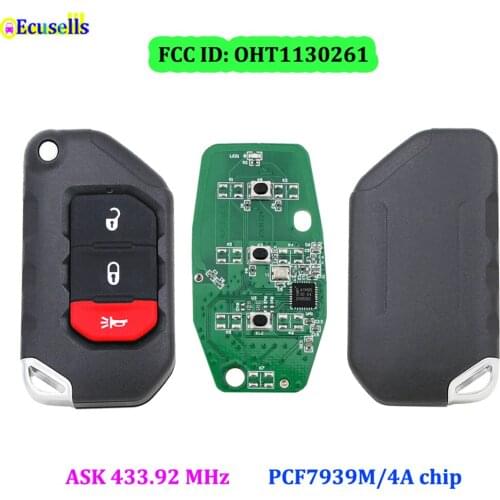 2+1 Button Folding Remote Key ASK 433.92MHz PCF7939M HITAG AES 4A CHIP for JEEP Wrangler Gladiator FCC ID: OHT1130261 SIP22