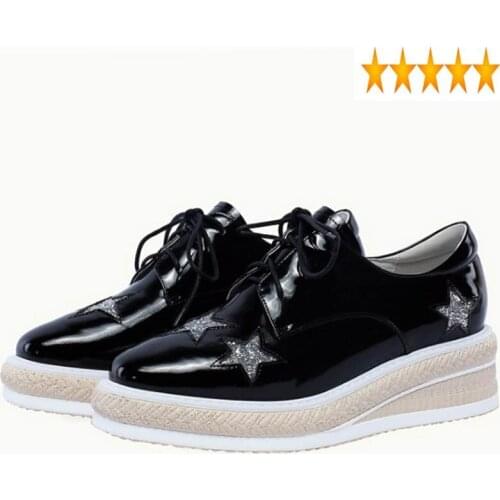 Women 2021 New Pumps Spring Genuine Thick Platform Wedge Shoes Designer British Square Toe Real Leather Footwear