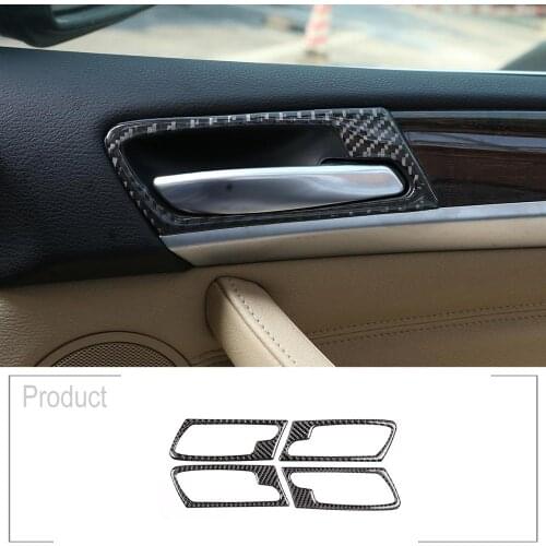4pcs Soft Carbon Fiber Car Interior Door Handle Frame Sticker For BMW X5 E70 X6 E71 2008-2013 Accessories