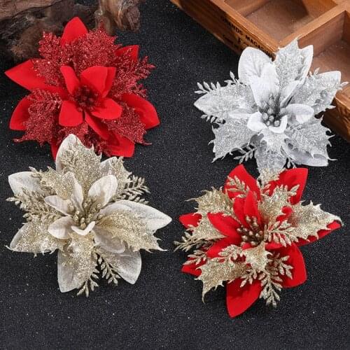 5/10pcs Artificial Christmas Flowers Wedding Simulation Flowers Christmas Tree Ornaments Decoration New Year Large Flower Weddin
