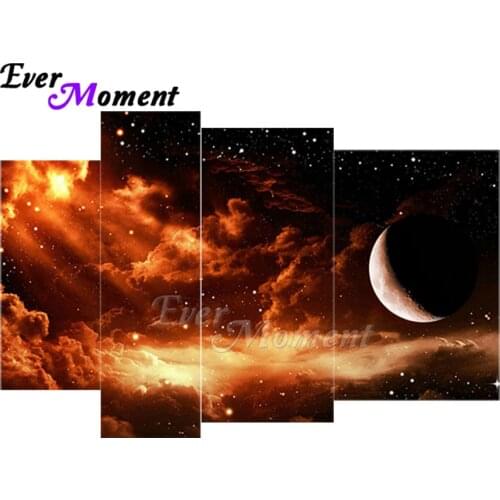 Ever Moment Diamond Painting Full Square Resin Drill Planet 4 Panels Embroidery Mosaic Paint By Diamond Wall Decoration 1M007