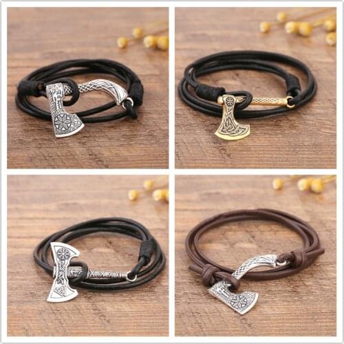 Teamer Viking Axe Wrap Anchor Bracelet Men Leather Rope Bracelets Leather Accessories Slavic Perun Men Jewelry Best Gifts