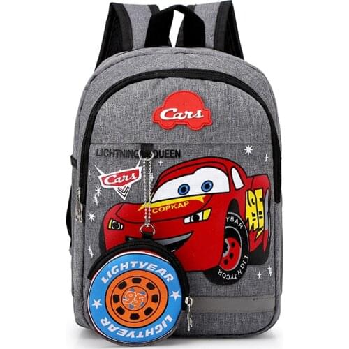 Disney cartoon car school bag kindergarten cute backpack + coin small money boy school child burden soft back travel bag 2pcs
