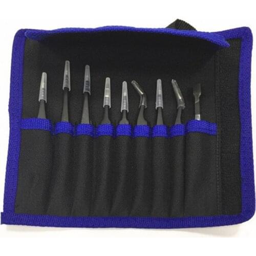 9Pcs/Set Anti Static ESD Coating Repair Tool Stainless Steel Forceps High Precision Tip Curved Straight Tweezer for Electronics