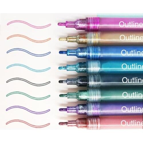 Outline Metallic Markers, Double Line Magic Shimmer Paint Pens Set Of 8 For Kids Adults Drawing Art Signature Coloring Journal