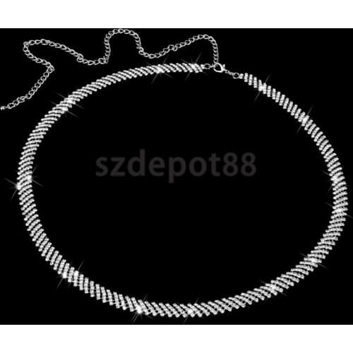 Oblique Crystal 5 Row Ladies Waist Chain Belt in Silver