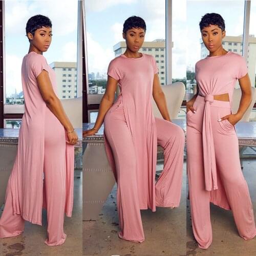 TNNAOFF Plus Size Two Piece Set for Women Set Short Sleeve Long T Shirt Tops Fashion Wide Leg Pants Lounge Wear Overalls Outfits