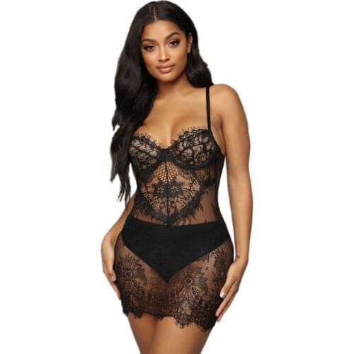 Lace Women Sleepwear Backless Nightgown See-though Lingerie Dress Porno Womens Clothing Gowns Black Sexy Night Dress Bodycon