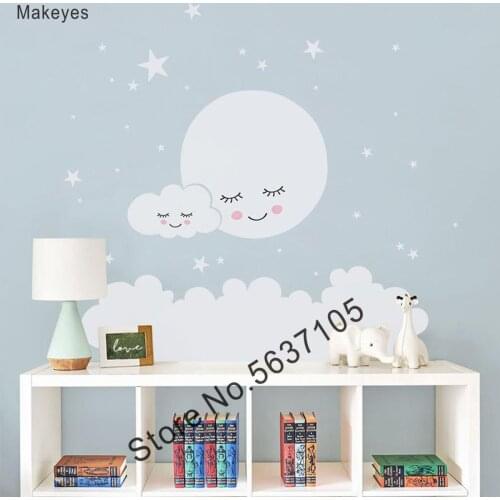 Makeyes Moon Star Wall Stickers Clouds Goodnight Sleep Wall Decals Vinyl Kids Baby Bedroom Sweet Wall Decor Art Decoraton Q196
