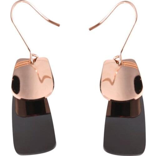 Fashion Bohemia Jewelry Rose Gold Color Stainless Steel And Black Stripes Pattern Earrings For Women