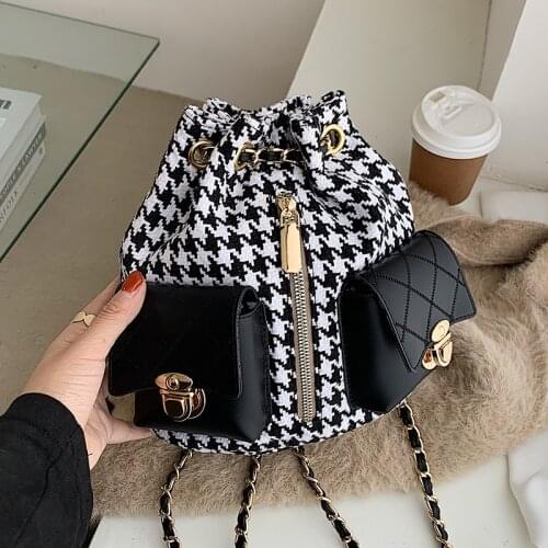 Fashion Woolen Backpack Women New 2021 Small Chain Backpack Pruse Plaid All-match Ins Super Hot Designer Bags Ladies