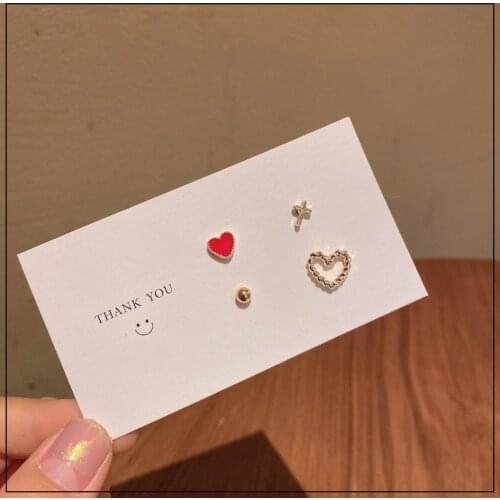 LANIWOO South Korea Red Heart Stud Earrings Set 2021 New Simple Fashion Style Mini Cute Girl Jewelry Wholesale Accessory
