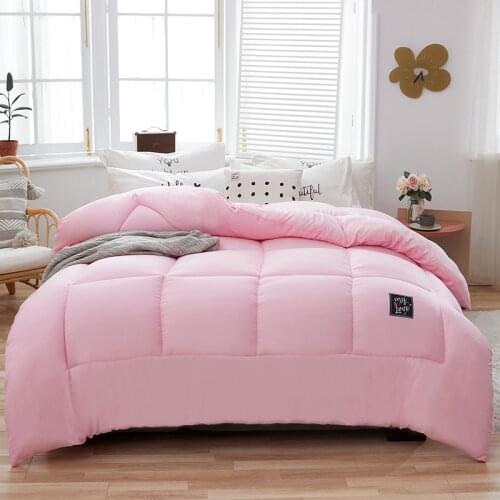 Solid Grey Winter Comforter Quilt Blue Washed Cotton&Polyester Pink Thicken Blanket For Autumn Home Textile Full King 220*240cm