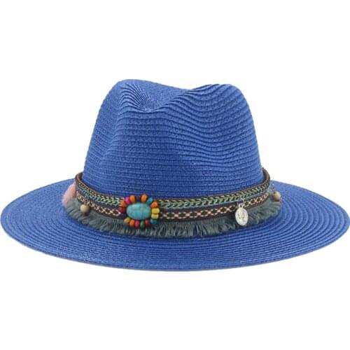 New sun hats flat top band leopard women hats casual outdoor beach summer khaki blue straw wide brim sun hats sombreros de mujer