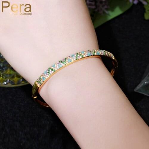 Pera Exclusive Design Micro Full Green Blue Cubic Zirconia Pave Hand Bangles for Women Indian Gold Jewellery Bridal Wedding Z059