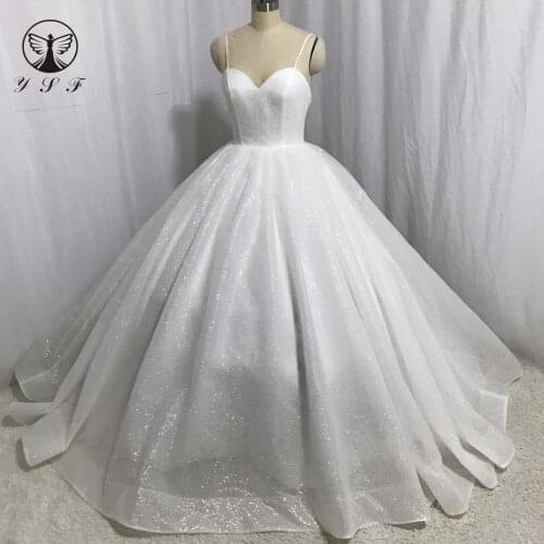 Simple but Elegant Robe De Mariee Spaghetti Strap Sleeveless Bling Bling Ball Gown Wedding Dresses