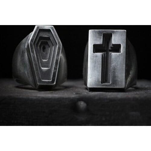Retro Vintage Men Coffin / Cross Shaped Ring in Stainless Steel with Silverly Black Golden Male Jewelry Dropshipping OSR609
