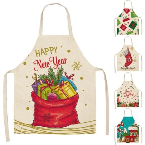 Christmas Decoration Santa Red Sleeveless Apron Design Women Home Cotton Linen Kitchen Cooking Decorative Apron Party Props