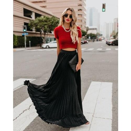 High-waisted Pleated Skirts Womens 2021 Solid White Boho Long Skirts for Women Slim Black Maxi Skirt Summer