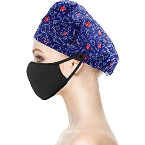 New Solide Color Scrub Nurse Hat Fashion Print Button Doctor Nurse Work Hat Casual Unisex Scrub Hats for Nurse Accessorie