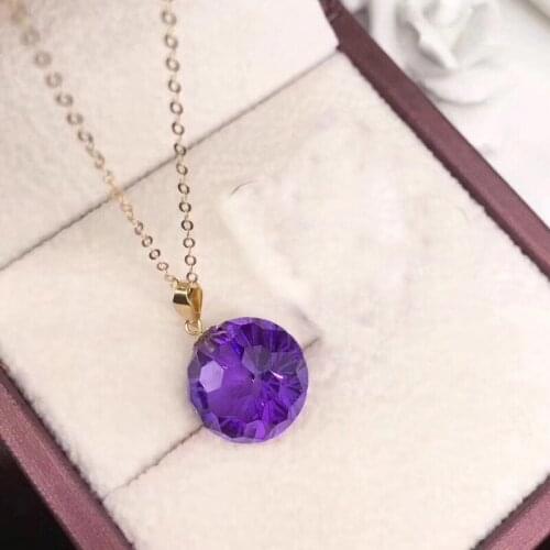 Shilovem 18k yellow piezoelectric amethyst Pendants fine Jewelry women trendy no necklace classic new gift 12mm mymz12126684z