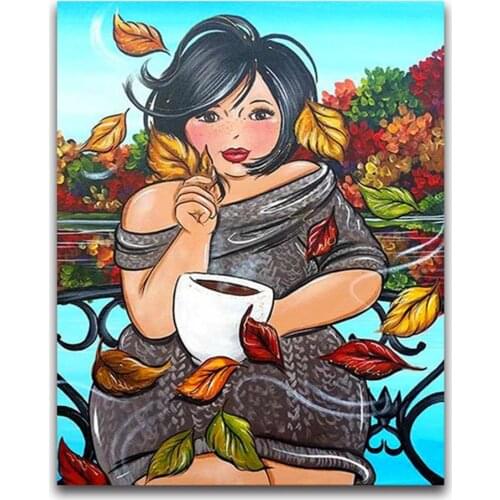 Cartoon Fat Woman Printed Fabric 11CT Cross-Stitch DIY Embroidery Set DMC Threads Handmade Handiwork Sewing Craft Design Sales