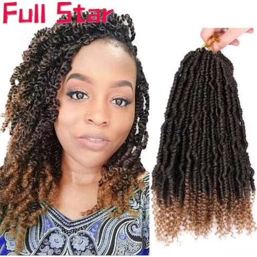Full Star Passion Spring Twists Synthetic Crochet Hair Extensions 12” Ombre Crochet Braids Fluffy Bomb Twist Braiding Hair Bulk