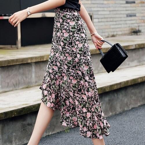 Korean England Office Lady Simple Chiffon Elegant Summer Midi Length Skirt Women Faldas Mujer Moda Skirts Women Loose