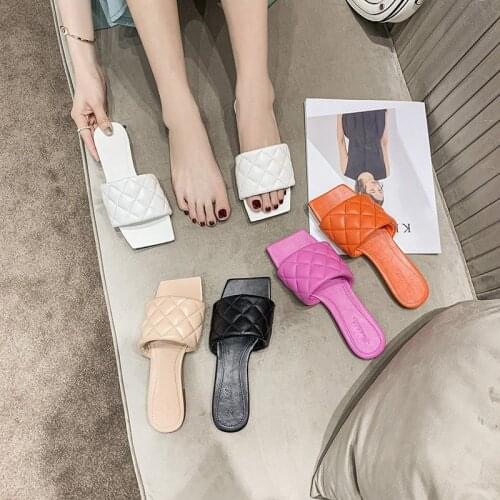 SONDR 2021 Square Toe Slippers Flat Heel Women Embroidery Diamond Slides Shoes Summer Outdoor Beach Sandal Slipper Flip Flop