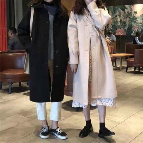 Winter long womens coat Korean style retro versatile windbreaker XS casual warm woolen coat oversize casual college coat