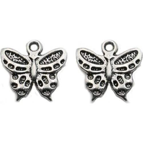 20pcs Antique Silver Plated Zinc Alloy Butterfly Charms Pendants for Jewelry Making DIY Handmade Craft 15x16mm