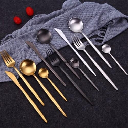 4Pcs/Set European Dinnerware Restaurant Knife Fork Coffee Spoon 304 Stainless Steel Western Cutlery Kitchen Food Tableware